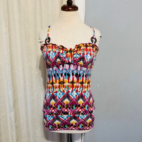 No Boundaries Tops - No Boundaries Y2K Multicolor Smocked Boho Tank Top Spaghetti Strap S